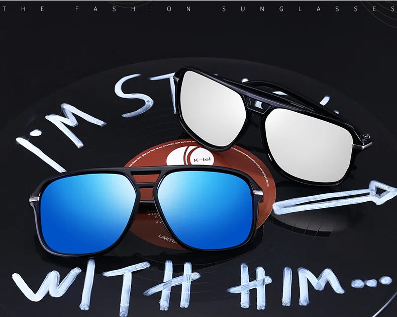 Polarized Sunglasses Men Fashion Double Bridge Square Frame Sun Glasses Brand Designer Unisex Driving Goggles Gafas De Sol UV400