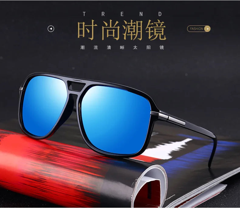 Polarized Sunglasses Men Fashion Double Bridge Square Frame Sun Glasses Brand Designer Unisex Driving Goggles Gafas De Sol UV400