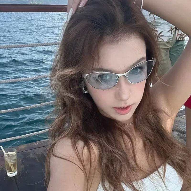 Women Y2k Sunglasses Cat Eye Designer Hot Girl Sun Glasses Steampunk Metal Frame Shades Uv400 Eyeglasses Солнцезащитные Очки