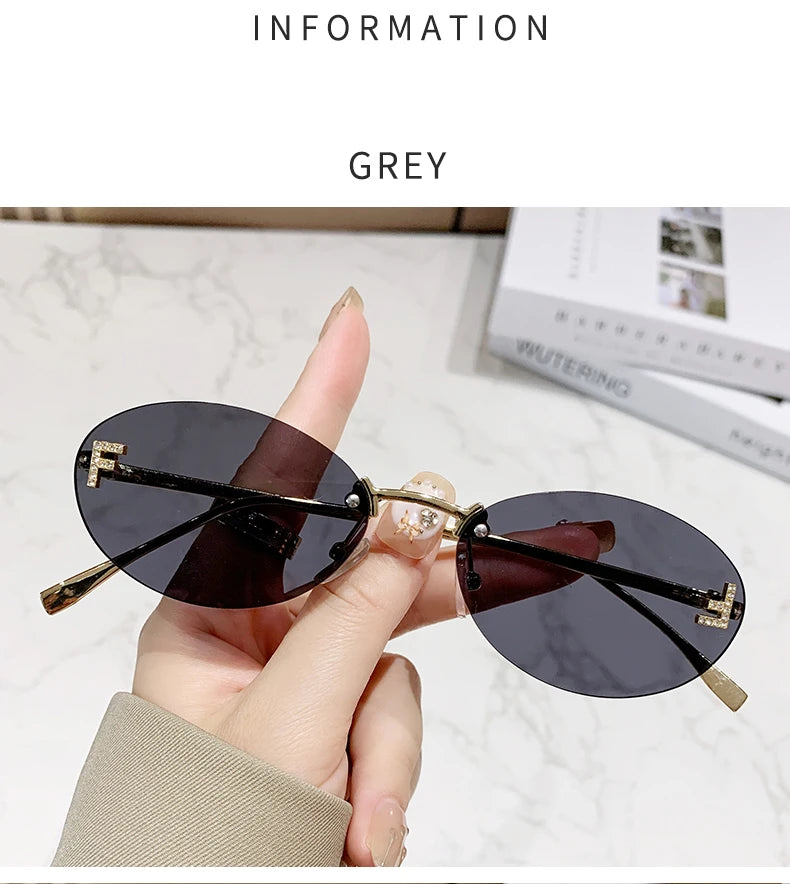 Protective Glasses Fashion Oval Rimless Design Sunglasses Female Small Size Metal Suneyeglass Outdoors Casual Vacation UV400