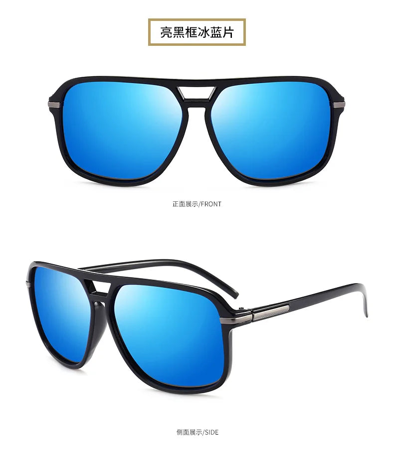 Polarized Sunglasses Men Fashion Double Bridge Square Frame Sun Glasses Brand Designer Unisex Driving Goggles Gafas De Sol UV400