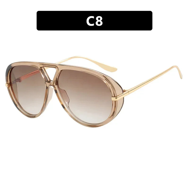 2025 New Fashion Big Frame Pilot Yellow Sunglasses Women Men Brand Vintage Punk Outdoor Beach Sun Glasses Female Oculos De Sol