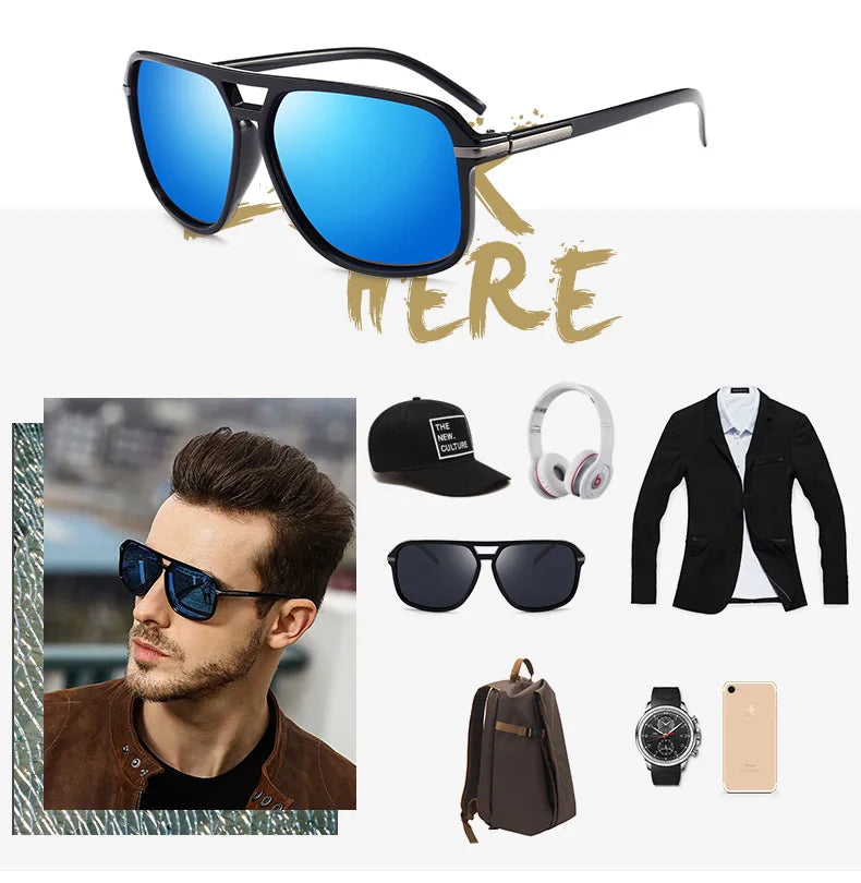 Polarized Sunglasses Men Fashion Double Bridge Square Frame Sun Glasses Brand Designer Unisex Driving Goggles Gafas De Sol UV400