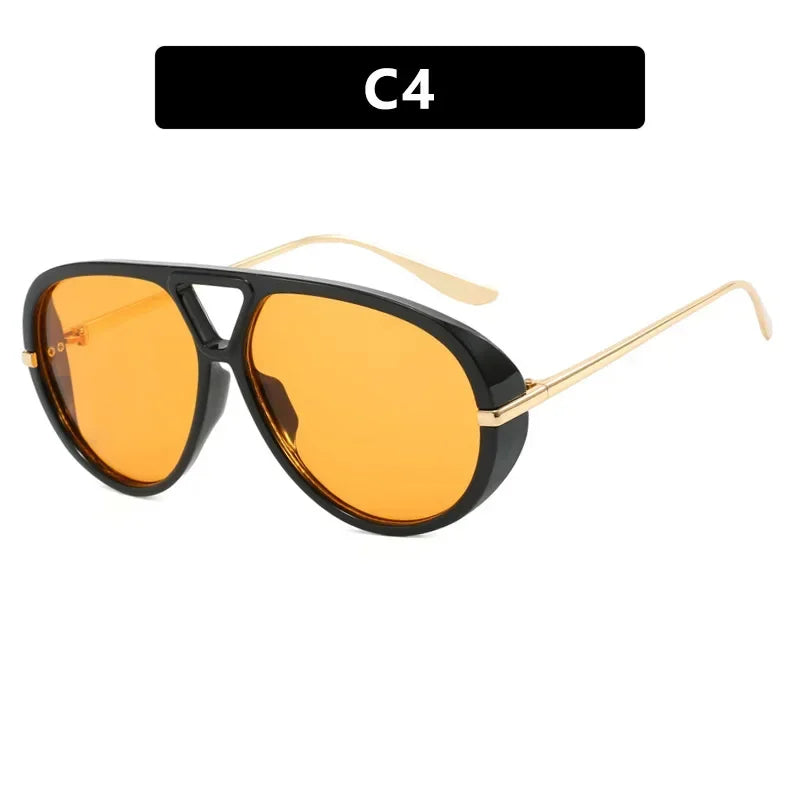 2025 New Fashion Big Frame Pilot Yellow Sunglasses Women Men Brand Vintage Punk Outdoor Beach Sun Glasses Female Oculos De Sol