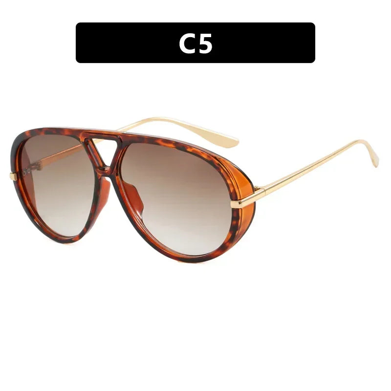 2025 New Fashion Big Frame Pilot Yellow Sunglasses Women Men Brand Vintage Punk Outdoor Beach Sun Glasses Female Oculos De Sol