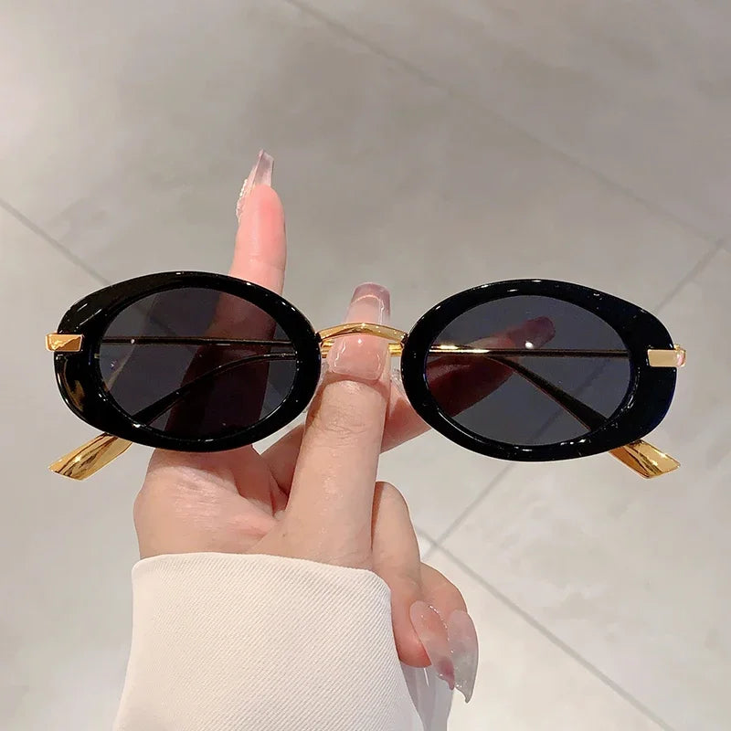 Small Oval Frame Retro Sunglasses Luxury Metal Designer Shades Women's Trendy Fashion Brand Leopard Beach Sun Glasses for Lady