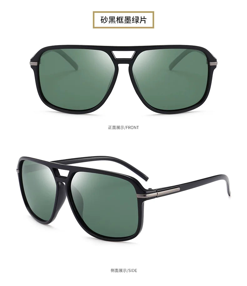 Polarized Sunglasses Men Fashion Double Bridge Square Frame Sun Glasses Brand Designer Unisex Driving Goggles Gafas De Sol UV400