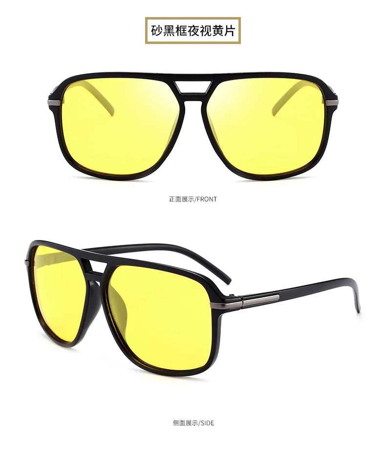 Polarized Sunglasses Men Fashion Double Bridge Square Frame Sun Glasses Brand Designer Unisex Driving Goggles Gafas De Sol UV400