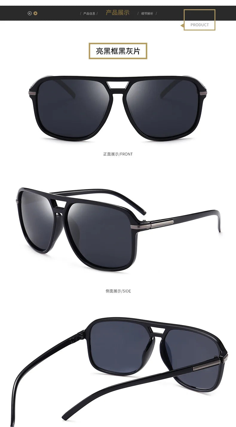 Polarized Sunglasses Men Fashion Double Bridge Square Frame Sun Glasses Brand Designer Unisex Driving Goggles Gafas De Sol UV400