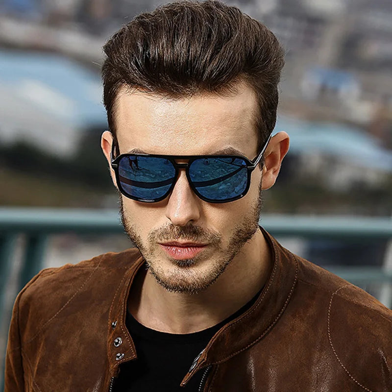 Polarized Sunglasses Men Fashion Double Bridge Square Frame Sun Glasses Brand Designer Unisex Driving Goggles Gafas De Sol UV400