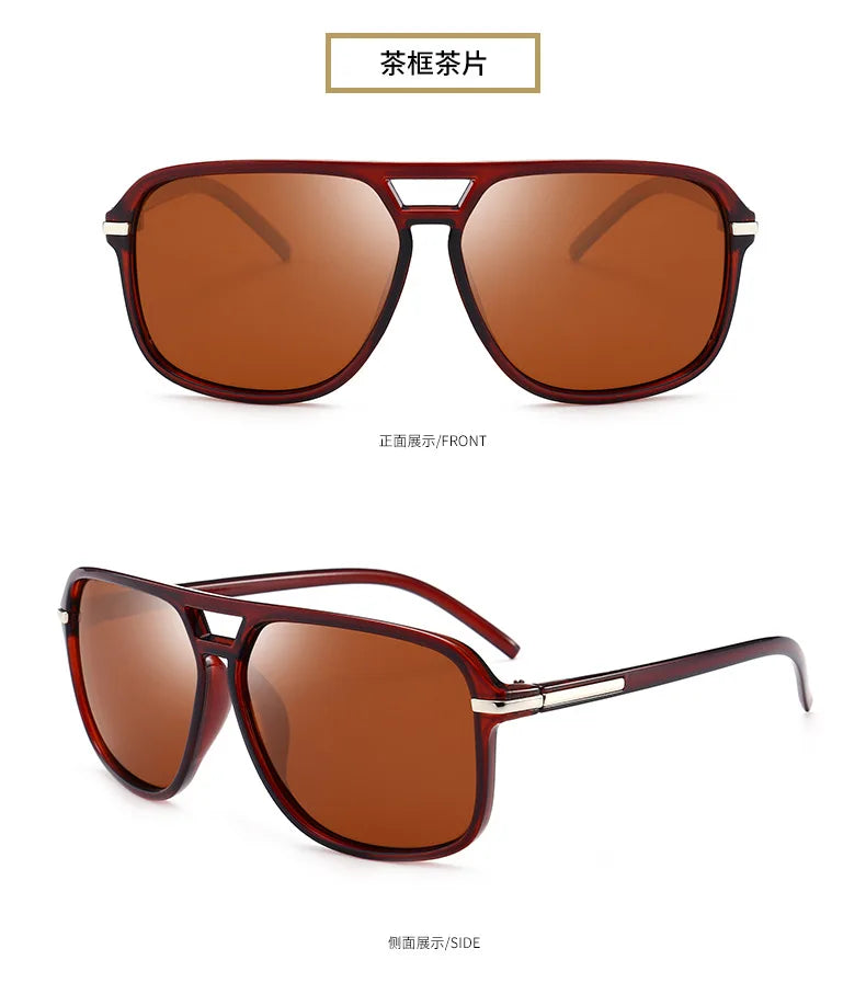 Polarized Sunglasses Men Fashion Double Bridge Square Frame Sun Glasses Brand Designer Unisex Driving Goggles Gafas De Sol UV400