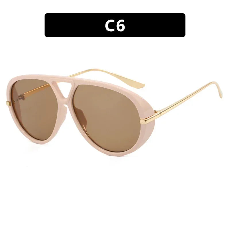 2025 New Fashion Big Frame Pilot Yellow Sunglasses Women Men Brand Vintage Punk Outdoor Beach Sun Glasses Female Oculos De Sol