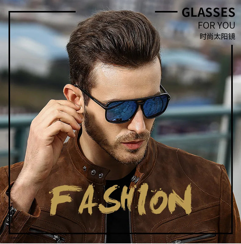 Polarized Sunglasses Men Fashion Double Bridge Square Frame Sun Glasses Brand Designer Unisex Driving Goggles Gafas De Sol UV400