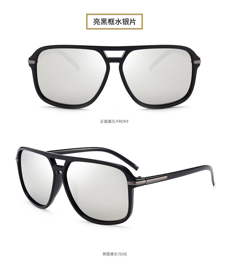 Polarized Sunglasses Men Fashion Double Bridge Square Frame Sun Glasses Brand Designer Unisex Driving Goggles Gafas De Sol UV400